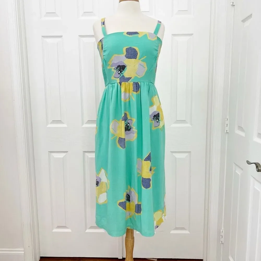 Corey Lynn Calter Womens Green Anthro Sketchbook Floral Midi Dress Size Large - Picture 1 of 6